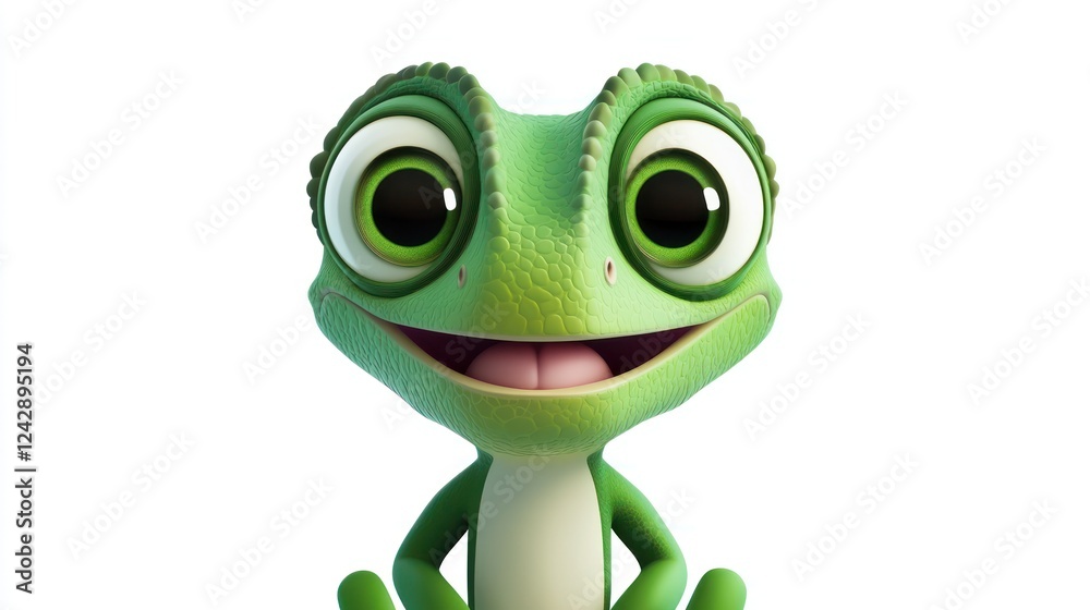 Happy cartoon gecko, white background, animation, kids Happy cartoon gecko, white background, animation, kids