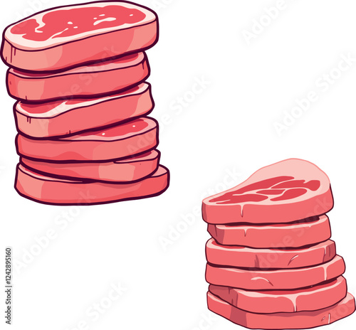 Cartoon drawing representing two stacks of sliced red meat