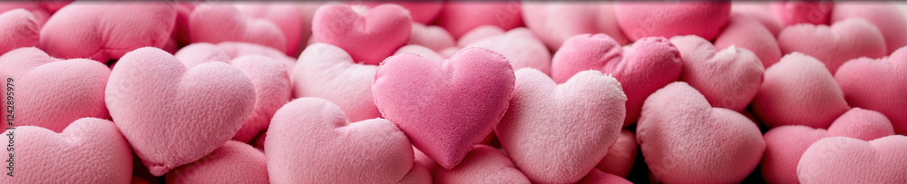Fototapeta premium plein de peluches en forme de coeurs pour la saint Valentin - format bannière web panoramique
