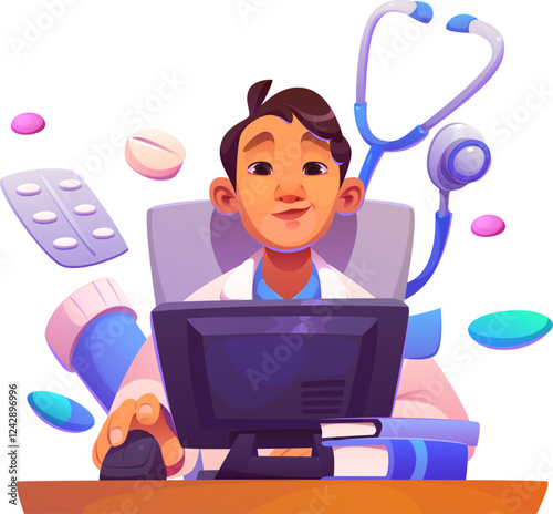 Doctor Working on Laptop