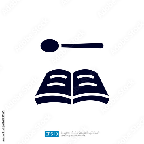 Cooking Icon Featuring A Spoon And An Open Recipe Book Representing Culinary Instructions For Home Chefs And Cooking Enthusiasts