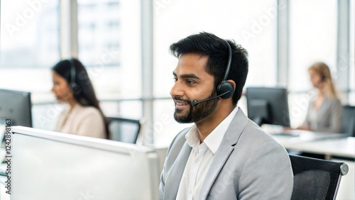 Indian Operator Answering Customer Call in Office
