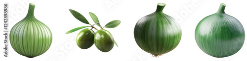 Green onion isolated on transparent background, PNG, Set of