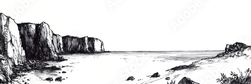 Coastal Cliffscape Ink Drawing Seascape Scene photo