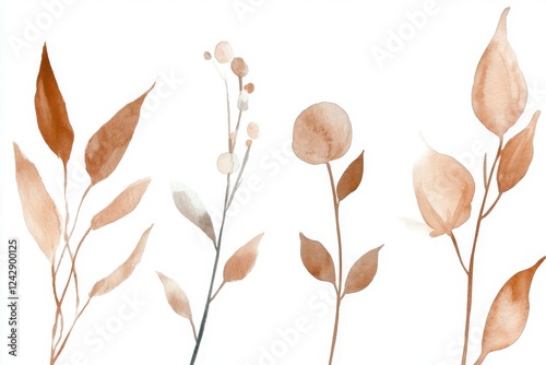Minimalistic abstract flow with botanical elements for modern decor