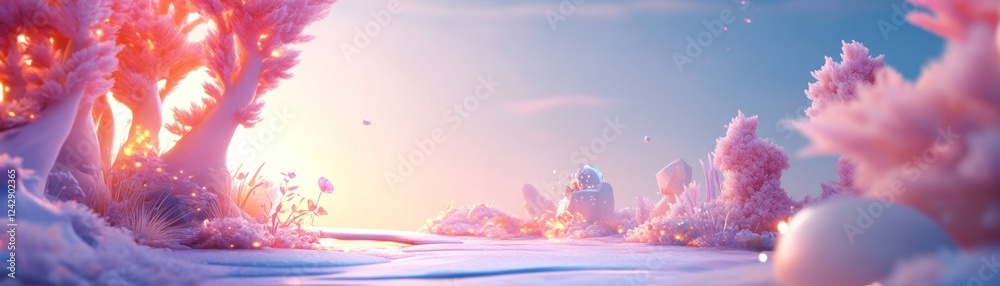 Obraz premium Pastel Pink Dreamland Sunrise Fantasy Scene