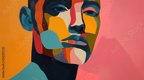 Abstract Portrait Painting of a Young Man with Bold Colors