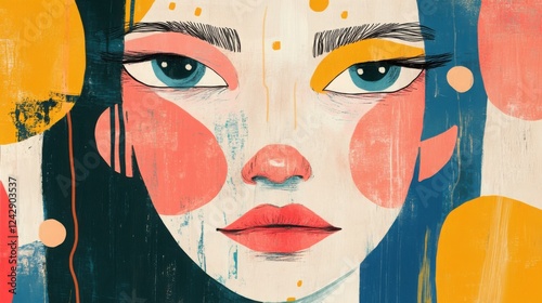 Abstract Portrait of Woman with Colorful Shapes and Modern Art Style