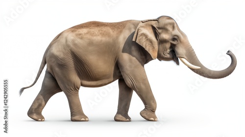 Side view of walking Asian Elephant isolated on white background