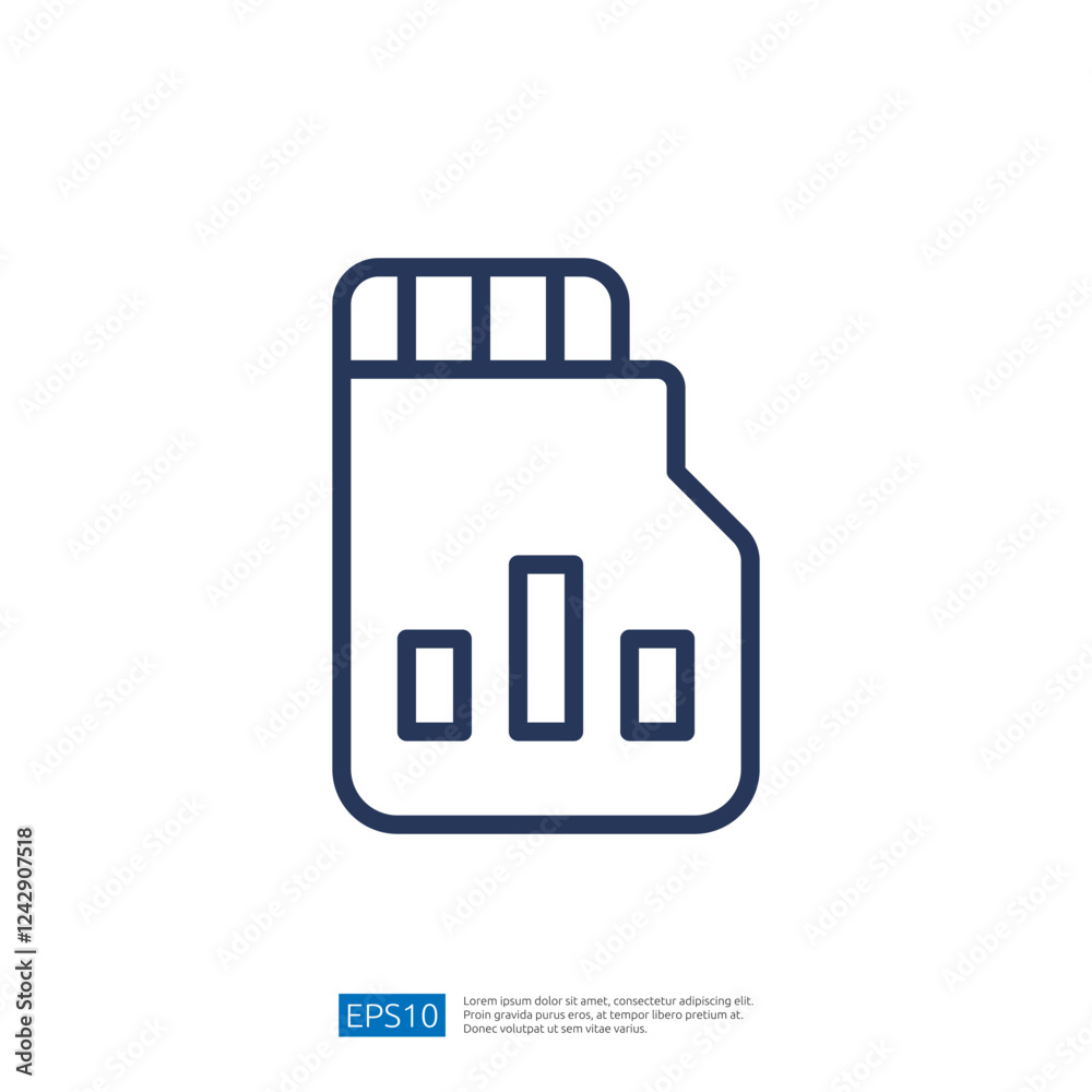 Digital Memory Card Icon Representing Data Storage Solutions and Technology Illustration in Modern Computing and Information Technology