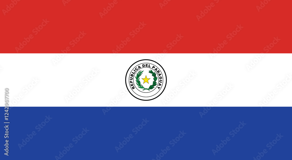 Obraz premium Paraguay flag official colors and proportion digital vector illustration.