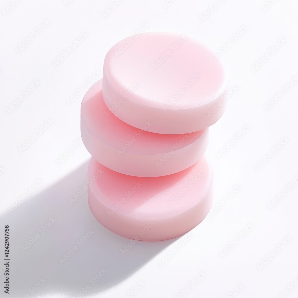 Three stacked pink soap bars isolated on a white background. Three stacked pink soap bars isolated on a white background.