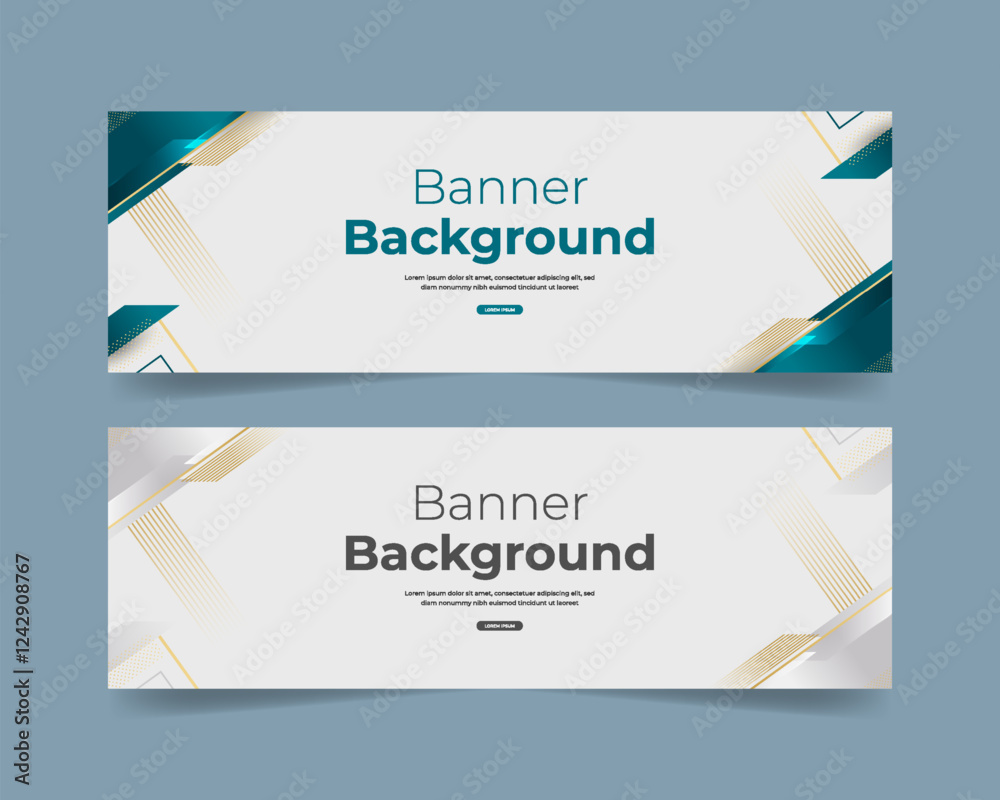 Fototapeta premium Green and white abstract banner design with elegant golden elements