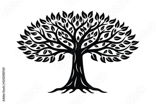 Whimsical Black and White Tree Line Drawing Vector Illustration