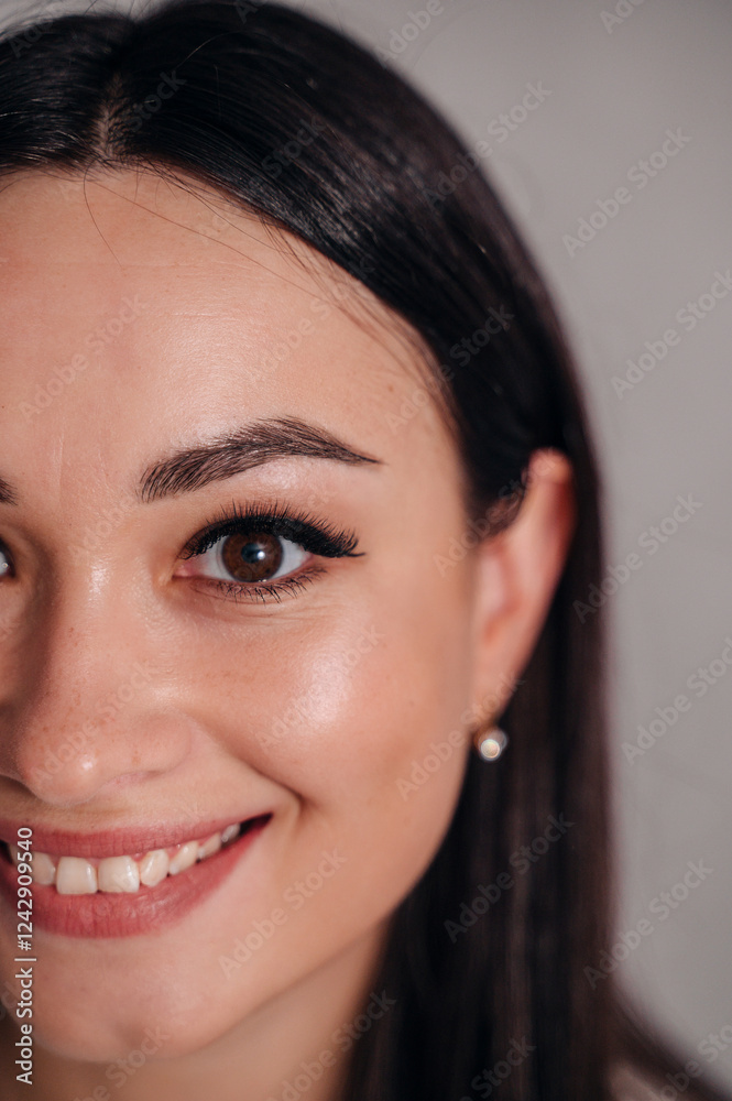 Beautiful close-up portrait of a girl with dark hair and brown eyes. Perfect for beauty, fashion, and emotional storytelling Beautiful close-up portrait of a girl with dark hair and brown eyes. Perfect for beauty, fashion, and emotional storytelling