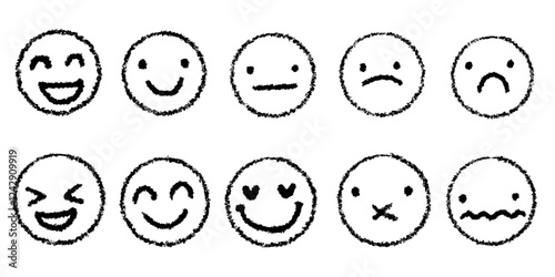 Hand drawn emotion face crayon chalk face doodles. Vector sketch scribble illustrations for business, presentation.