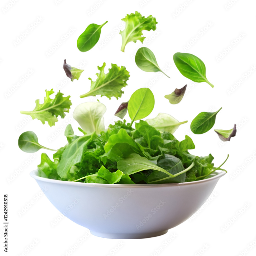 Salad leaves falling isolated on transparent background Salad leaves falling isolated on transparent background