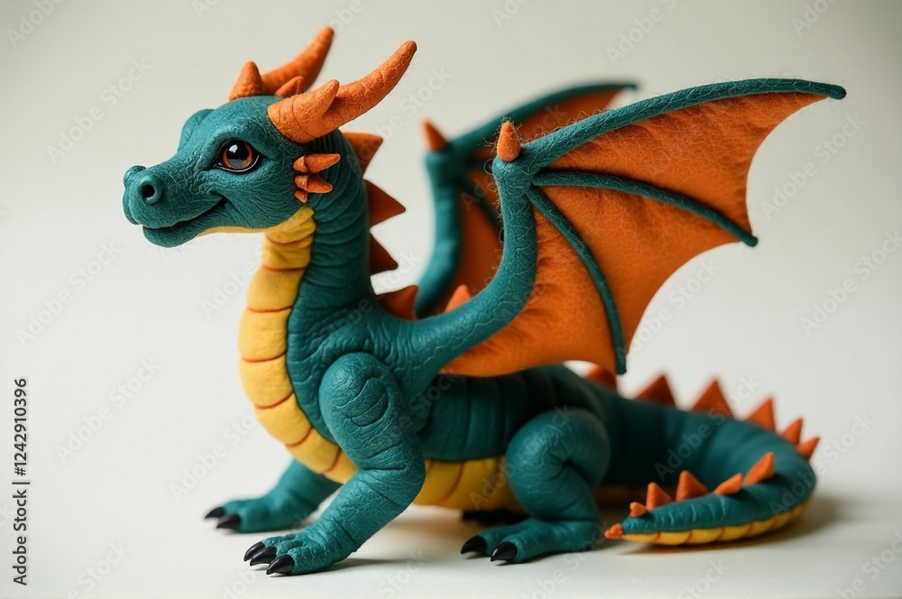 Obraz premium A highly detailed needle felted dragon, with intricate scales and features. creativity hobby and handicrafts, diy, background for design. creativity hobby and handicrafts, diy, background for design.