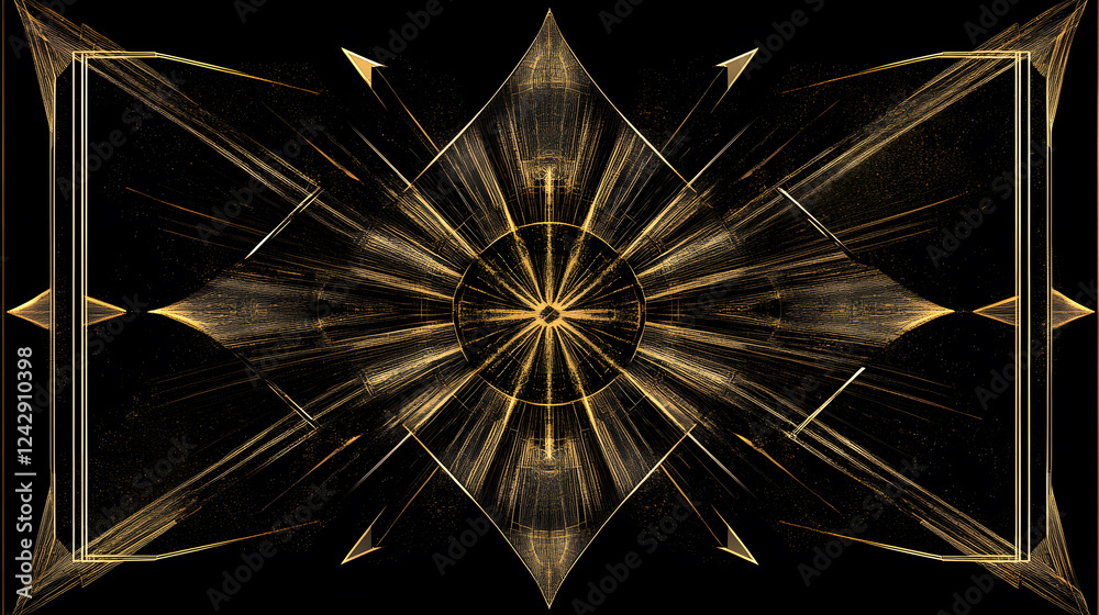 Obraz premium A captivating golden design with bright geometric elements, glowing against a dark backdrop.