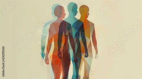Abstract Multiple Exposure of Silhouetted People Overlapping on Beige Background