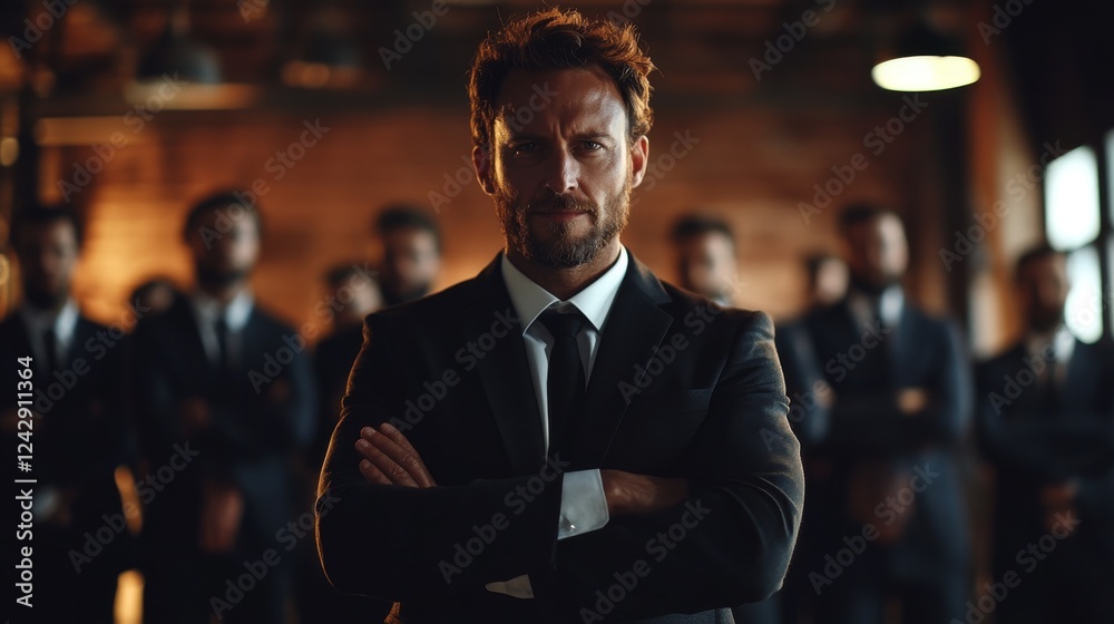 Fototapeta premium Leadership dynamics in business corporate office portrait urban environment confident stance
