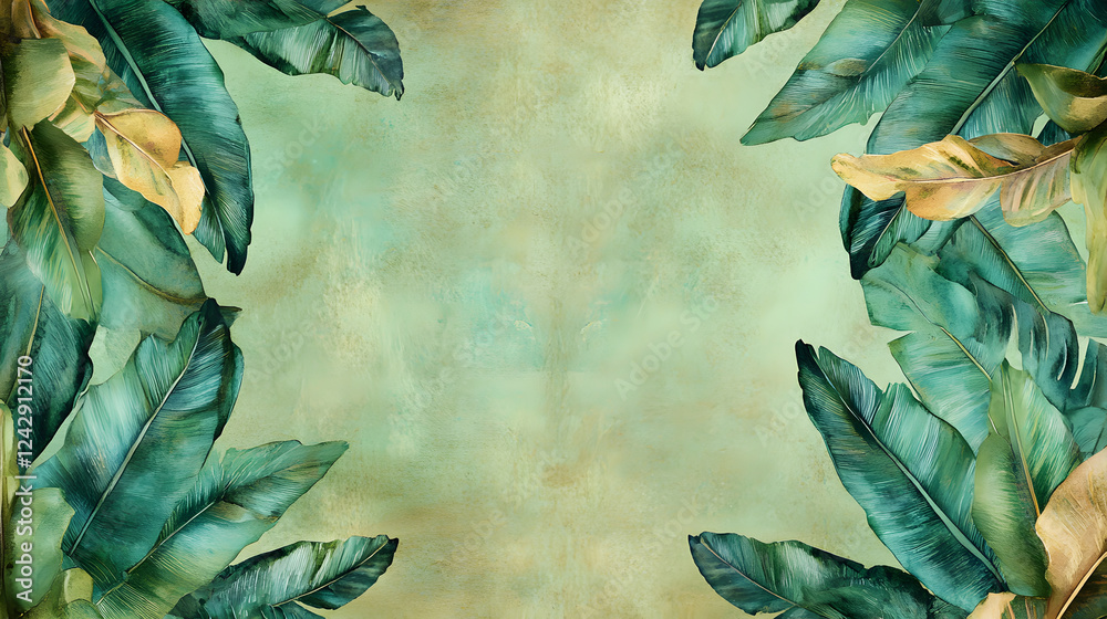 custom made wallpaper toronto digitalA natural frame made of lush green leaves surrounding a soft light green background, offering a peaceful, earthy feel.
