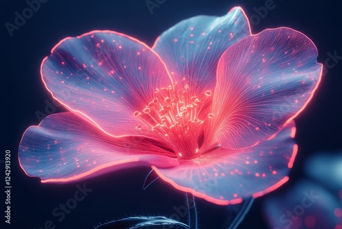 Bright neon flowers display a sleek design with captivating colors at night