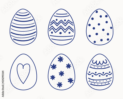 Colourful hand drawn Easter eggs set. Icons in cartoon style. Doodle. Vector illustration