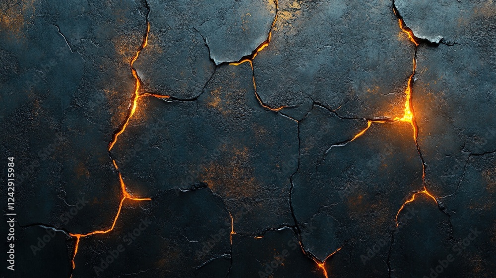 Obraz premium A rugged industrial background with aged iron textures and glowing cracks
