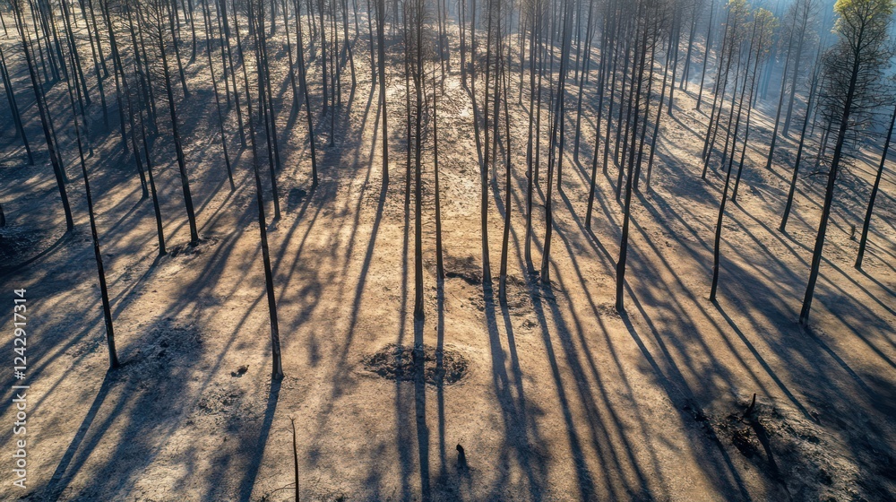 Aerial View of a Burned Forest: Shadows of Resilience Aerial View of a Burned Forest: Shadows of Resilience