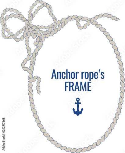 Anchor rope with cute bow vector frame. Mooring rope frame trendy flat illustration in retro style for wedding invitations, greeting cards, banners, flyers and other templates.