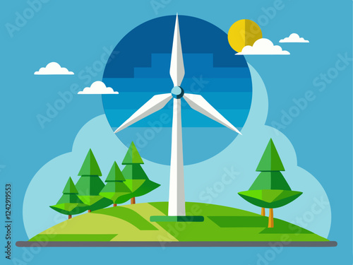 Wind Turbine on Green Hill - Renewable Energy and Sustainable Environment Concept
