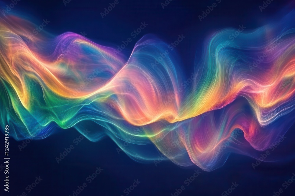 Obraz premium aurora borealis-inspired fluid art with shifting iridescent colors flowing across dark background, creating ethereal light patterns