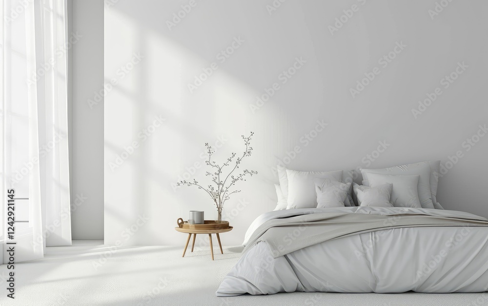 Minimalist Bedroom Design With White Bedding And Simple Decor
