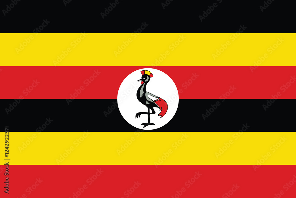 Obraz premium Uganda flag official colors and proportion digital vector illustration.