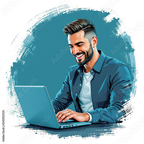 A businessman with laptop wirking photo