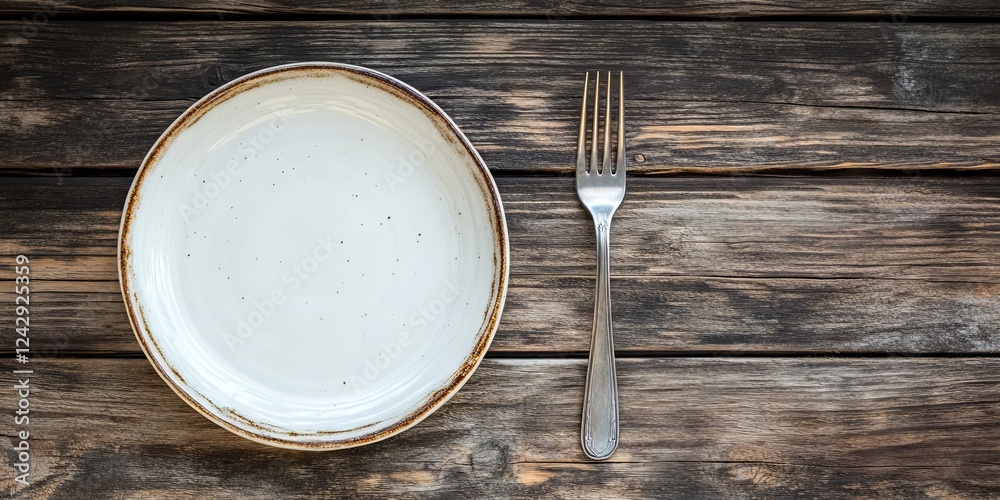 Rustic Table Setting with Empty Plate and Fork Rustic Table Setting with Empty Plate and Fork