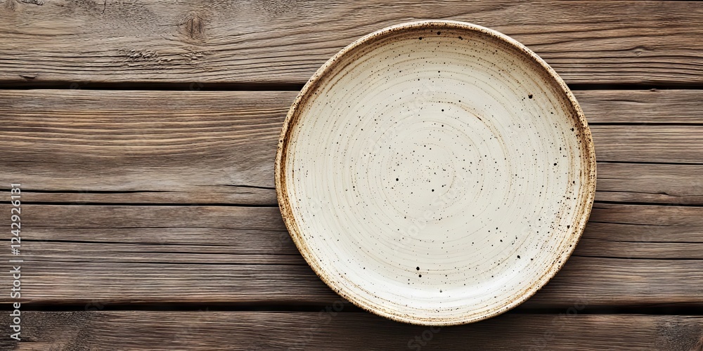 Empty Ceramic Plate on Rustic Wooden Table - Food Photography Empty Ceramic Plate on Rustic Wooden Table - Food Photography