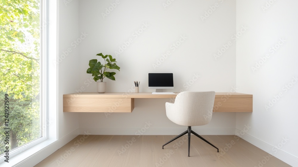 Minimalist home office desk near window Minimalist home office desk near window