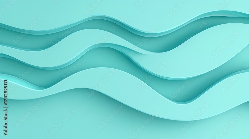 Obraz premium A minimalist, flowing turquoise wave design with soft curves and light shadows, creating a calm, elegant