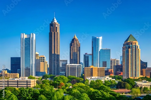 Stunning atlanta skyline cityscape modern buildings beautiful architecture usa sun day view blue park photo