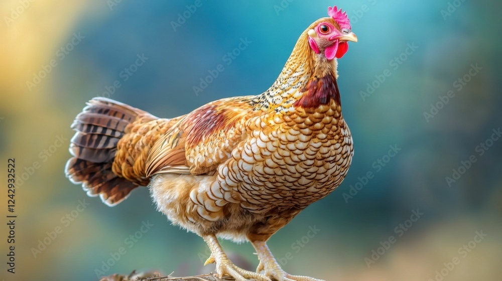 Fototapeta premium A vibrant hen standing proudly outdoors.