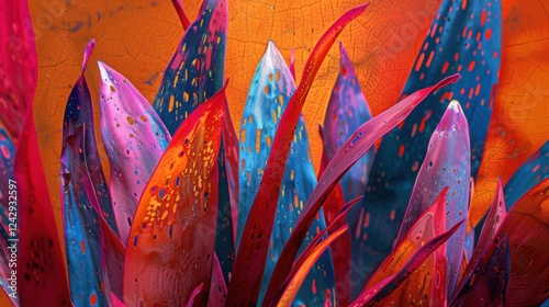 Abstract Colorful Painted Leaves - Bold Artistic Floral Background