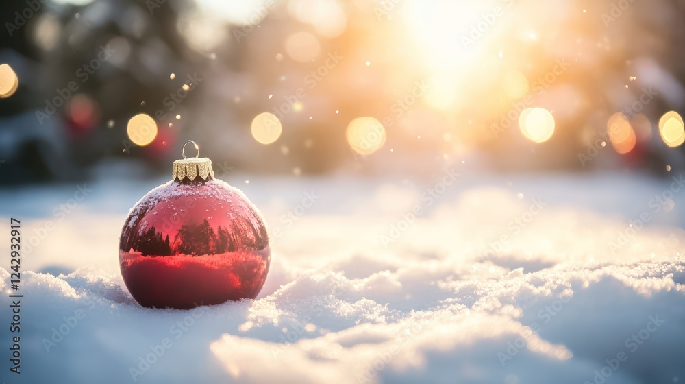 A Red Christmas Ornament in a Snowy Winter Wonderland