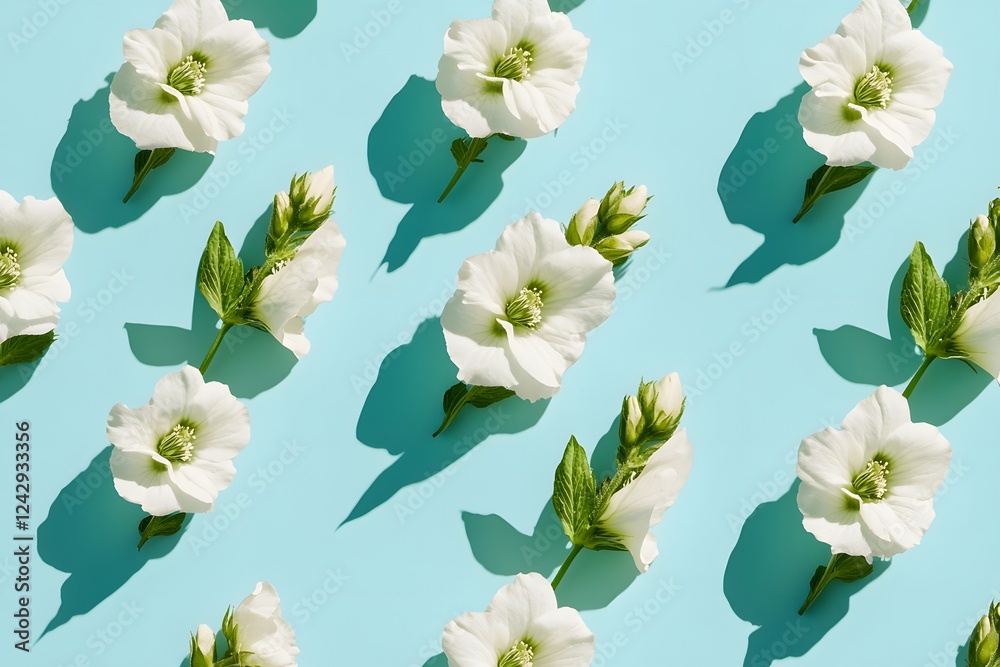 Fototapeta premium White Flowers Bloom Brightly on Blue