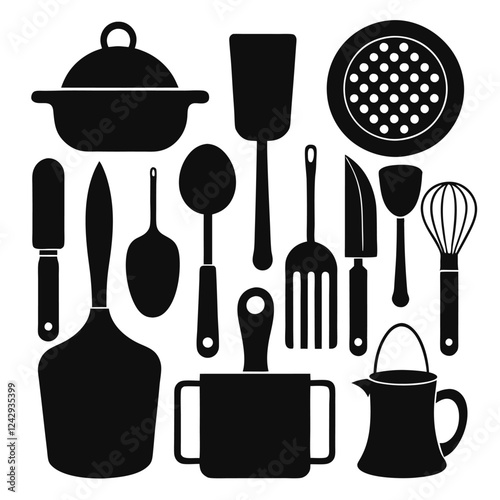 All essentials cook silhouettes on white background