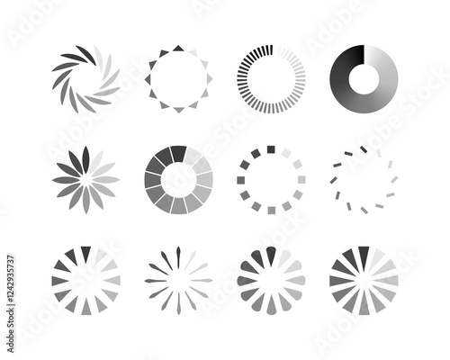 Collection Loading bar status icon. Vector illustration. Set of vector loaded icons. Download progress. Donload or Upload.