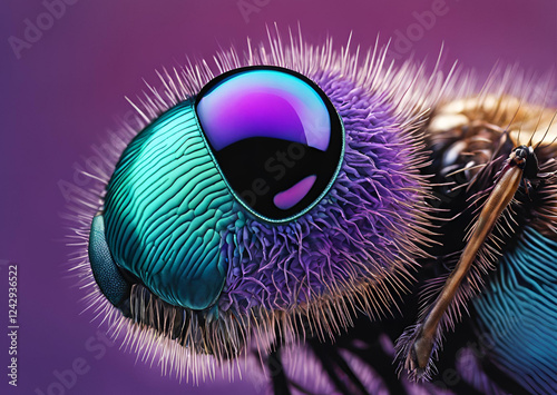 Extreme Close Up of Vibrant Insect Eye Purple Teal and Turquoise Macro Photography