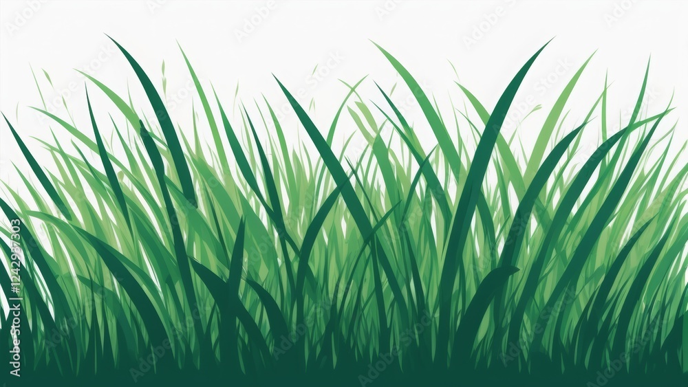 Fototapeta premium A vivid illustrative depiction of lush green grass with rich texture and vibrant color. The simple yet elegant design captures the essence of nature
