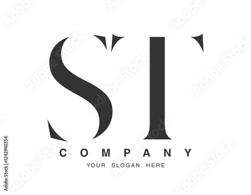 ST logo design. Initial letter s and t serif font style. Creative classic company name typography. Trendy logotype or identity.